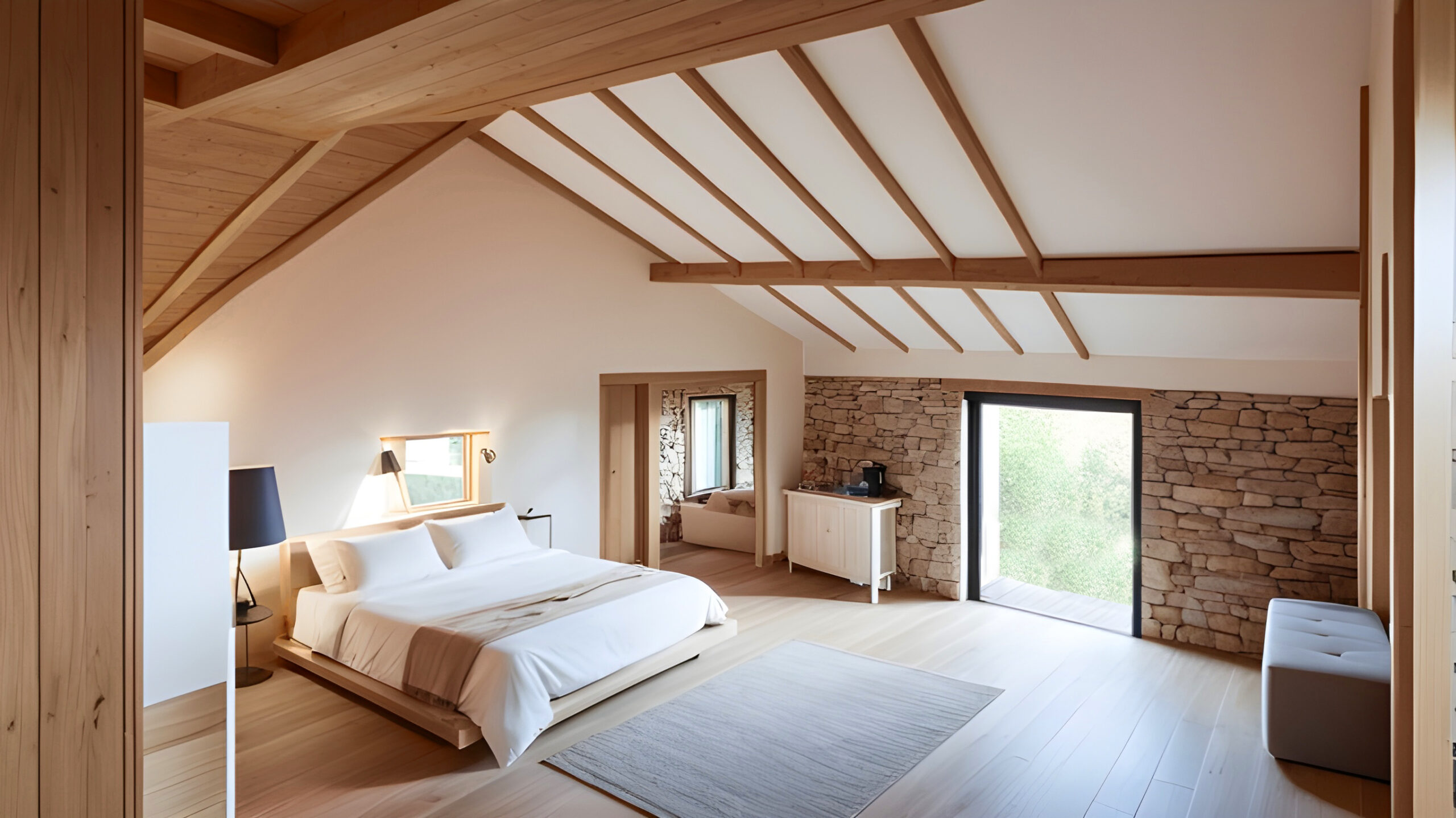 altillo-rustico-segovia-arquitecto Altillo del chalet de piedra y madera en Arcones, Segovia, con detalles en madera que complementan el estilo rústico y moderno. Arquitecto en Segovia